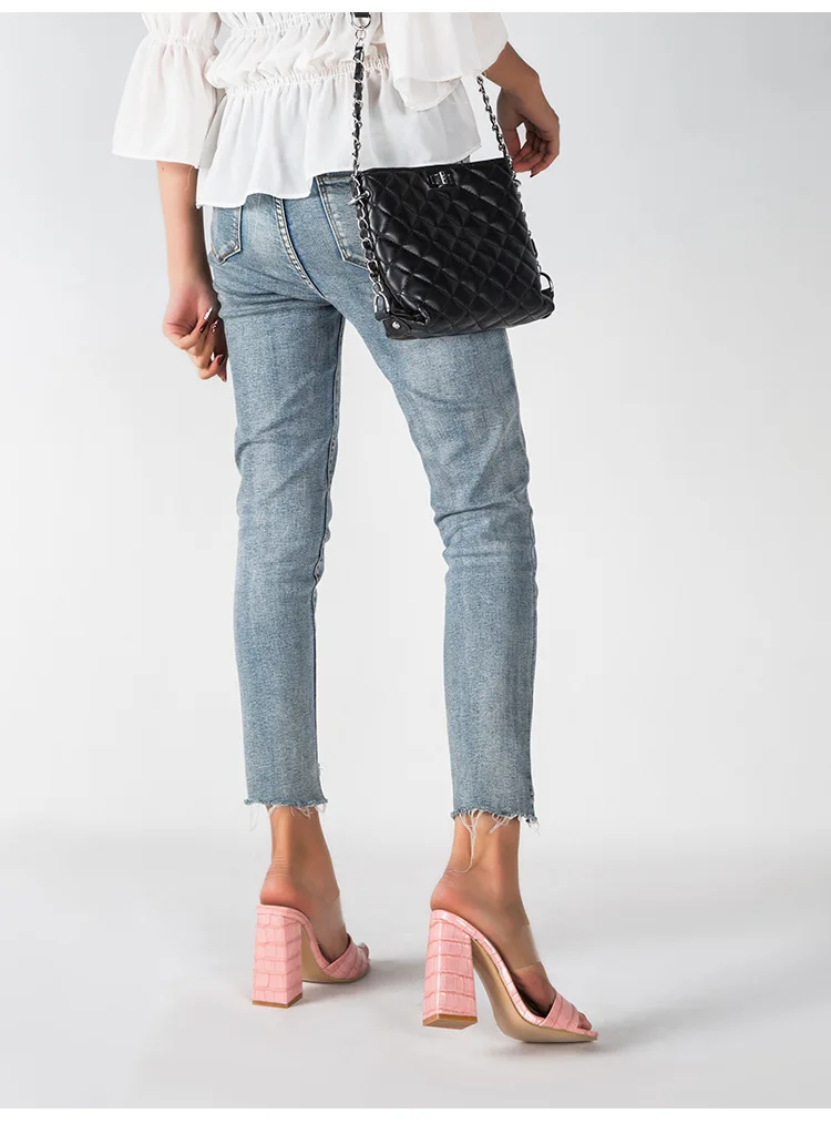 Большие размеры 35-42 Шлепанцы с открытым носком из ПВХ прозрачными лентами и