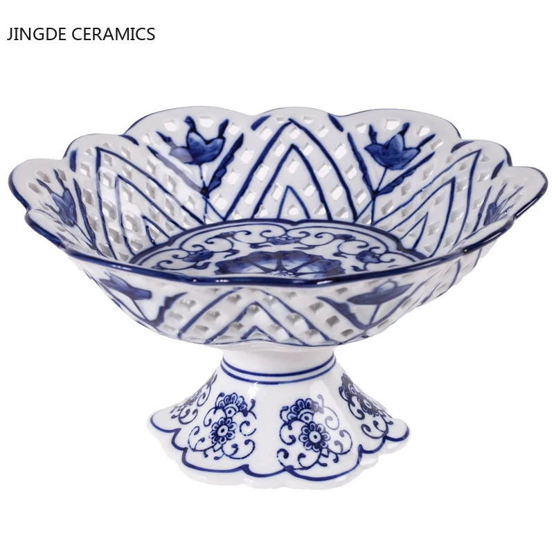 Керамическая тарелка из синего и белого фарфора креативная для послеобеденного