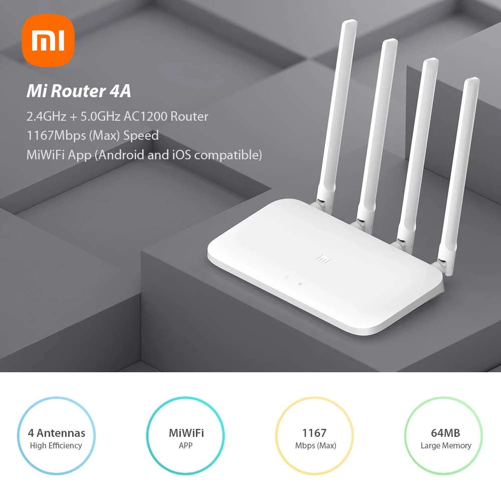 Беспроводной маршрутизатор Xiaomi Mi Router 4A Wi Fi 2 4 ГГц 5 0 двухдиапазонный 1167 Мбит/с