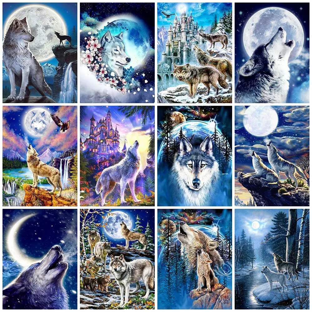 

MomoArt 5D Diamond Painting Wolf New Arrivals Diamond Embroidery Animal Mosaic Full Square Rhinestone Pictures Moon Home Decor