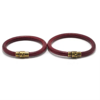 Brown Leather Bracelet for Men Women Copper Magnetic Clasp 4