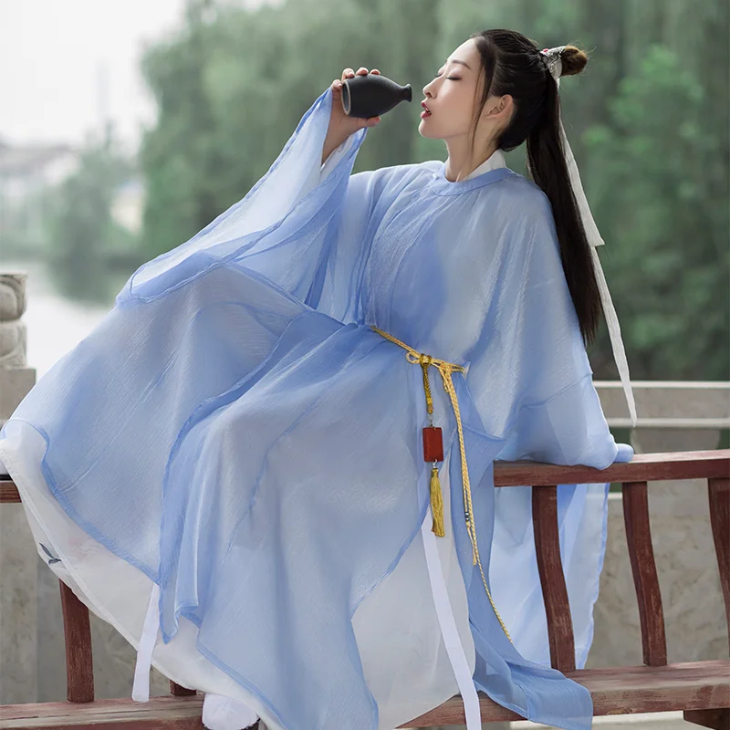 

Chinese Traditional Fairy Costume Ming Dynasty Pure Color Round Neck Robe Women Hanfu Dress Chinese Folk Dance Costume SL5226