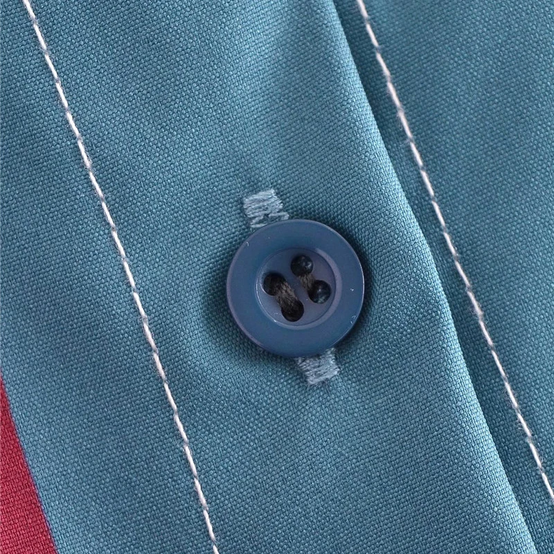 

Evfer Women Fashion Patchwork Pring Za Blue Long Shirts Female Casual Turn-Down Collar Long Sleeve Single Breasted Loose Tops