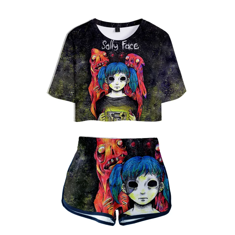 Женский комплект из двух предметов шорты и футболка с 3D принтом в стиле Харадзюку