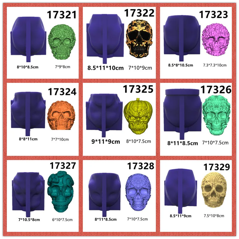 

A Set of Cool Skulls Silicone Candle Mold for DIY Epoxy Resin Aromatherapy Candle Plaster Ornaments Soap Moud Handicrafts Making