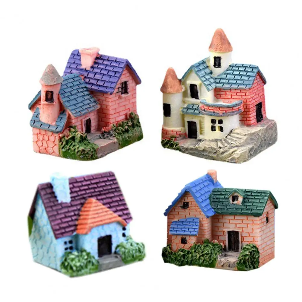 

4Pcs Lovely Miniature Villas Pretty Nice-looking Attractive Small Villas Resin DIY Micro Landscape Potted Plants Ornaments Decor