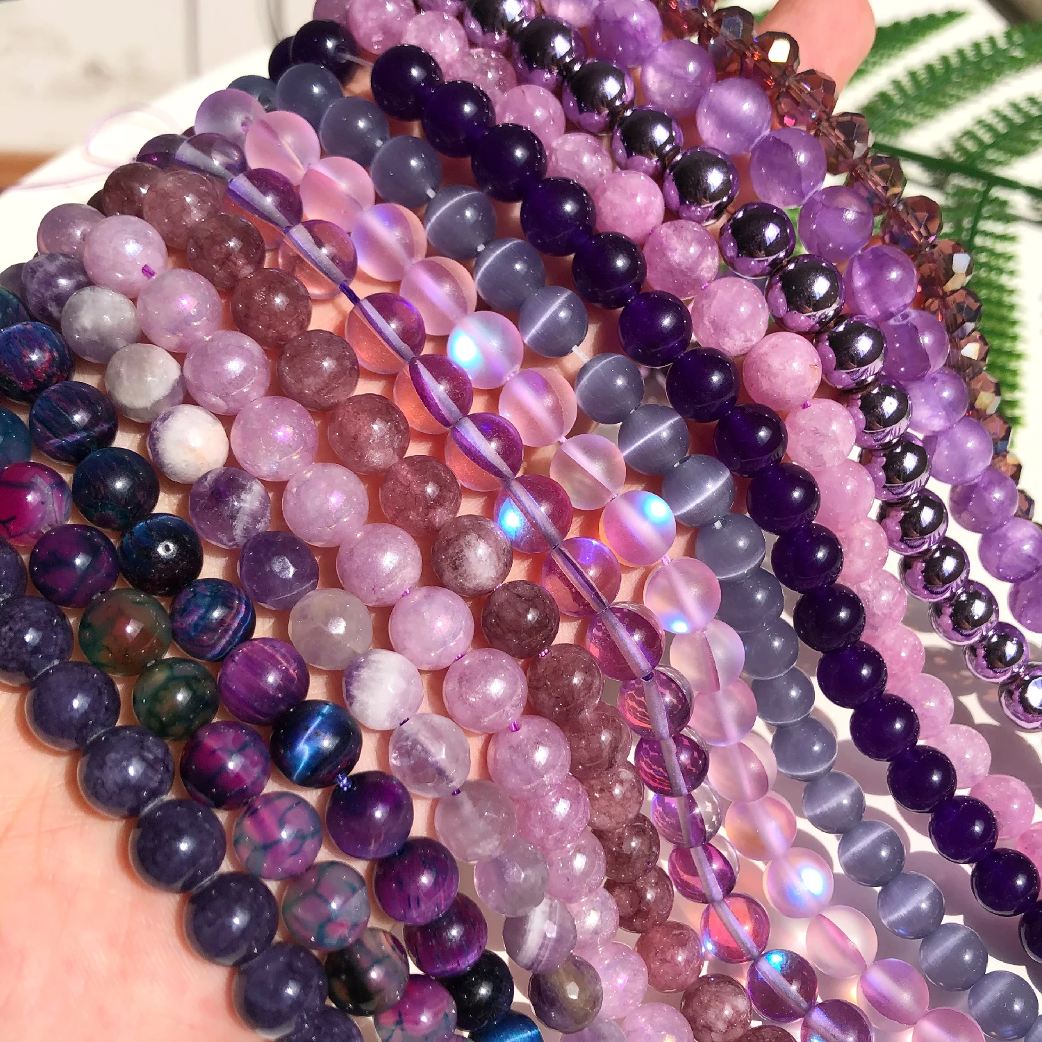 Natural Purple Minerals Stone Beads Jades Chalcedony Crystal Amethyst Agates Jasper Hematite Beads for Jewelry Making Bracelets images - 6