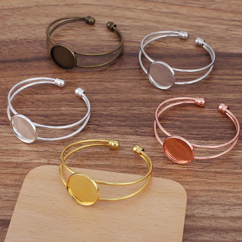 Разноцветные открытые оправы для браслета манжеты 20 мм 25 27 Круглые Гладкие