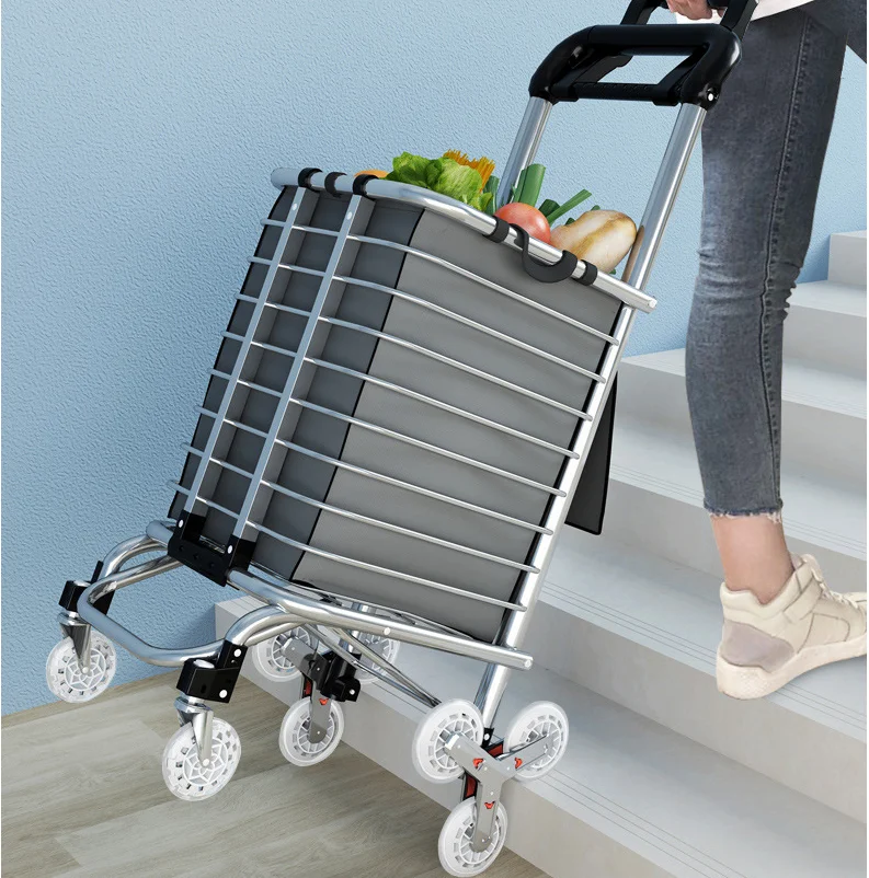 

Home Portable Multi Purpose Shopping Cart Folding Trolley Aluminum Alloy Stair Climbing Trolley Toy Storage Kitchen Items