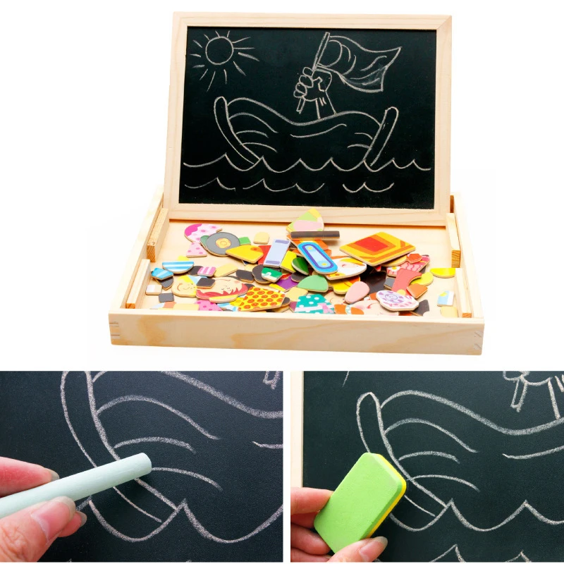 Двухсторонняя деревянная головоломка доска для рисования мультфильм дети