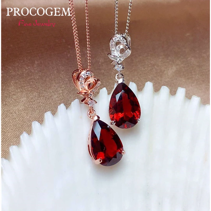 

Новинка Procogem 3.40ct натуральный красный гранат Капля воды кулон ожерелье хорошее ювелирное изделие для женщин настоящие драгоценные камни се...