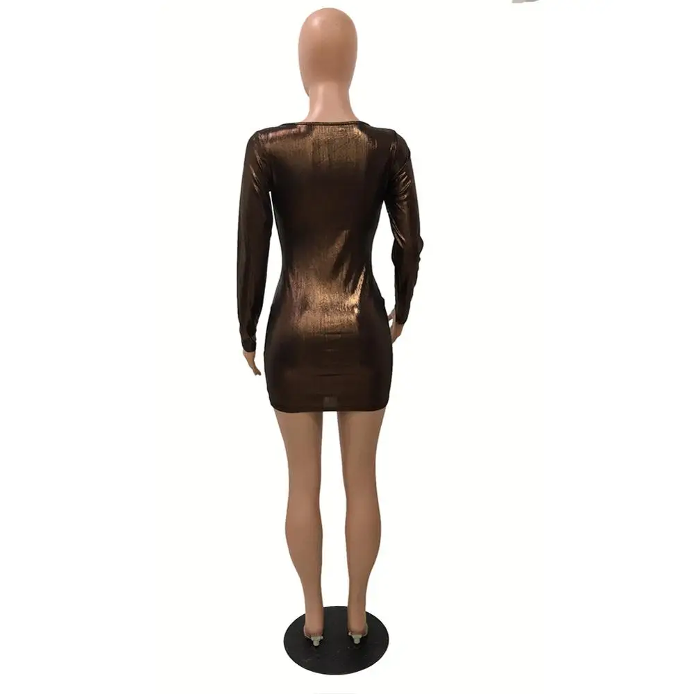 

Echoine Women Sexy Mini Dress Long Sleeve Pure Color Hip Sequins Hollow Out Dresses Female Slim Bandage Nightclub Neno Clothing