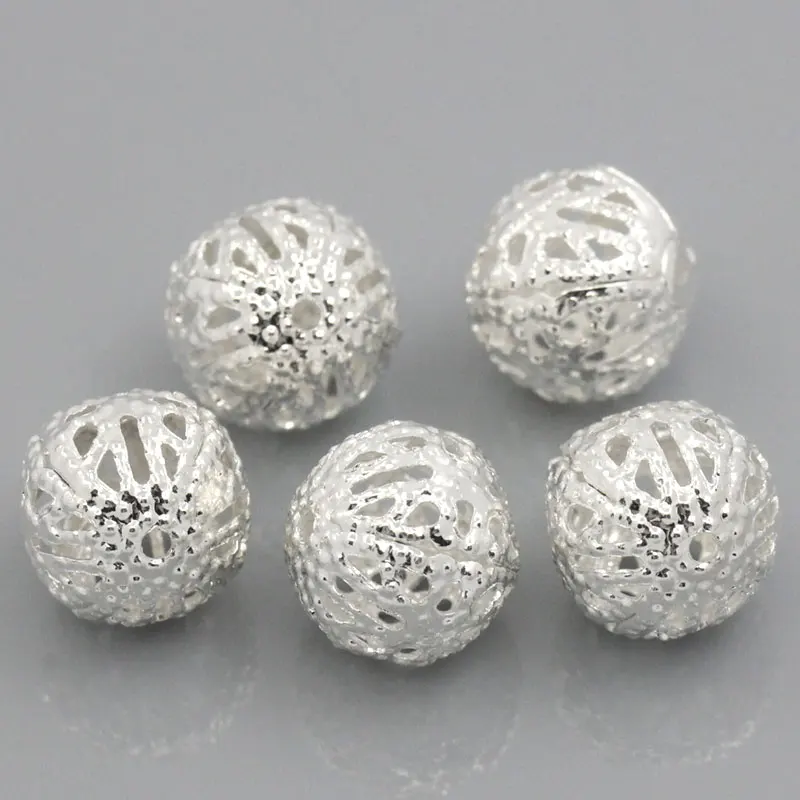 

DoreenBeads 10mm Filigree Spacer Beads Round Silver Plated Hollow Metal Loose Beads DIY Making Bracelet Necklace Jewelry,200PCs