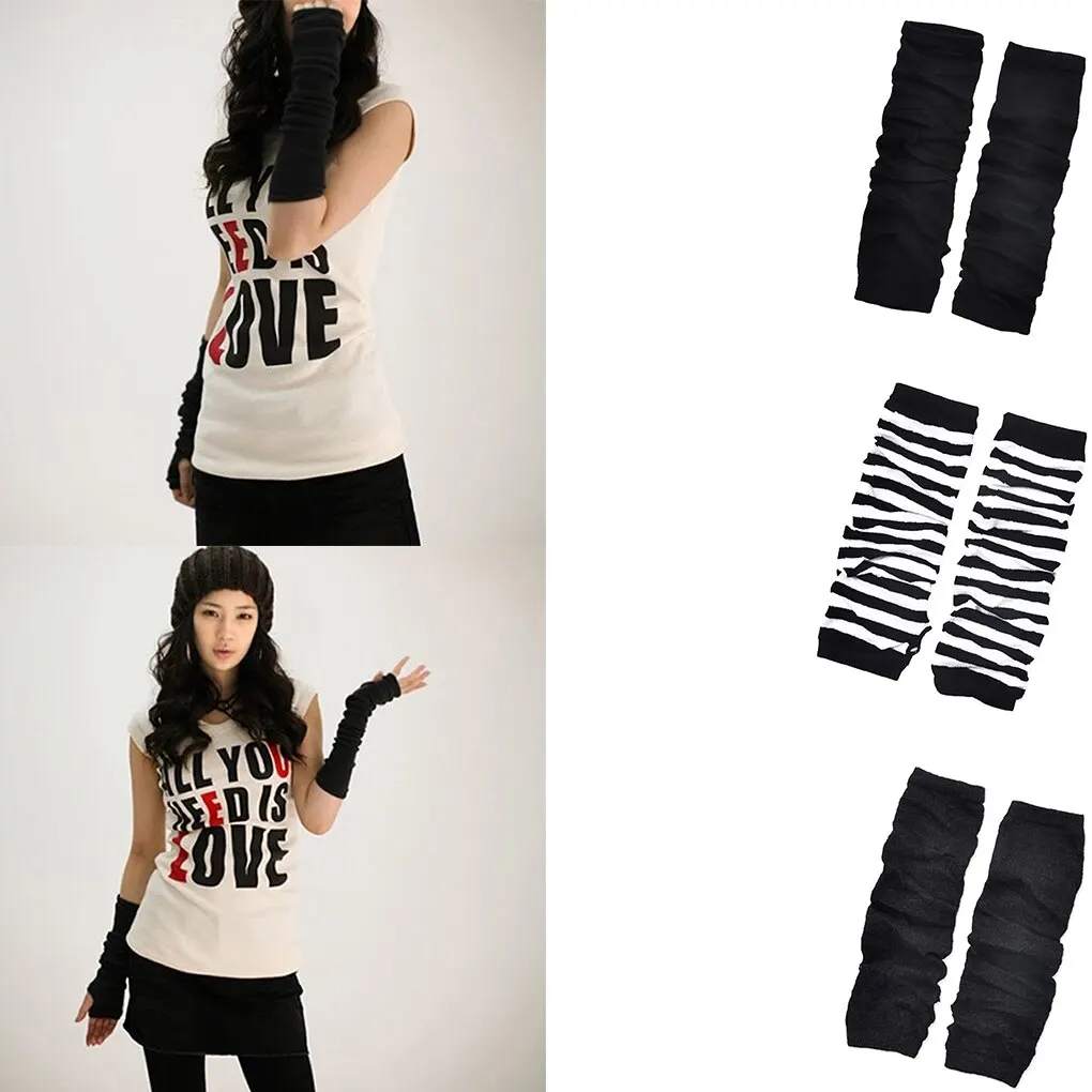 

Зимние Модные полосатые грелки для рук, вязаные женские грелки для рук на запястье, однотонные длинные перчатки без пальцев, рукавицы, женск...