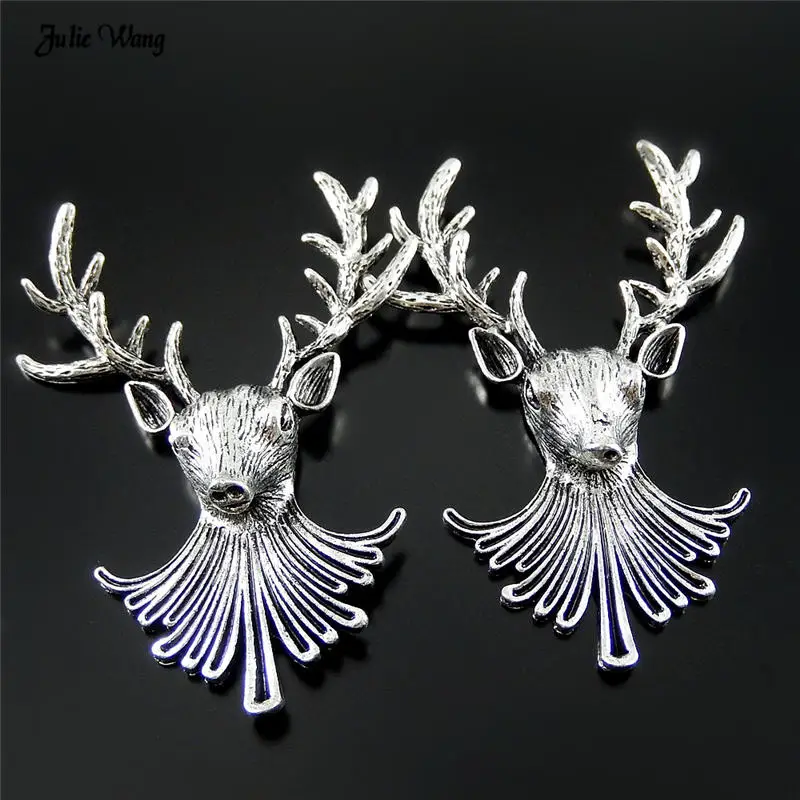 

Julie Wang 4pcs Antique Silver Color Animal Reindeer Head Charms Xmas Hanging Pendants Necklace Jewelry DIY Accessories