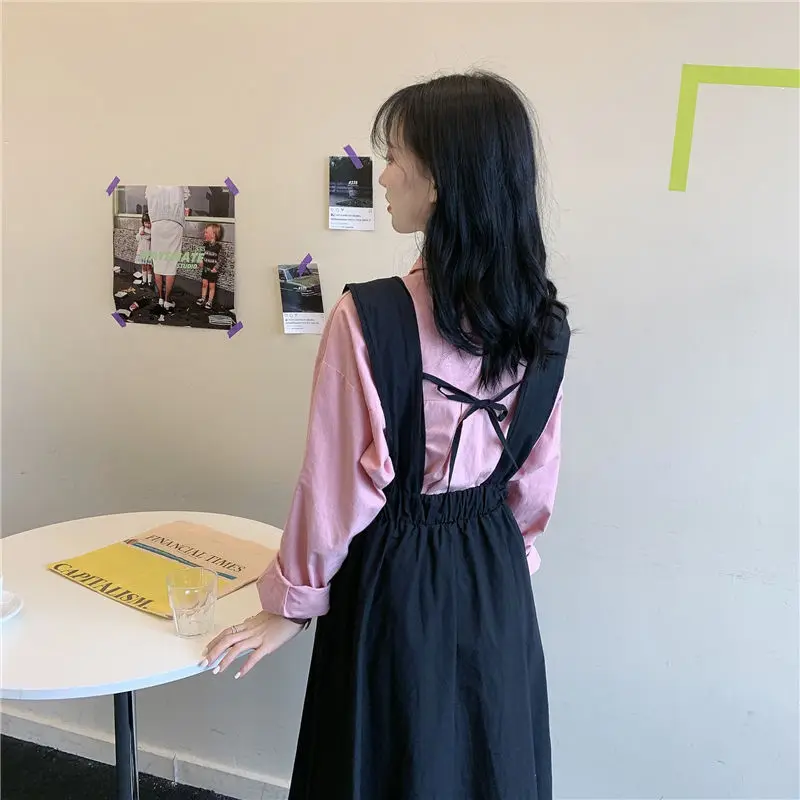 

Sleeveless Dress Women Summer Solid Simple Leisure Backless Lace-up Bow All-match A-line Strap Sweet Kawaii Streetwear Students