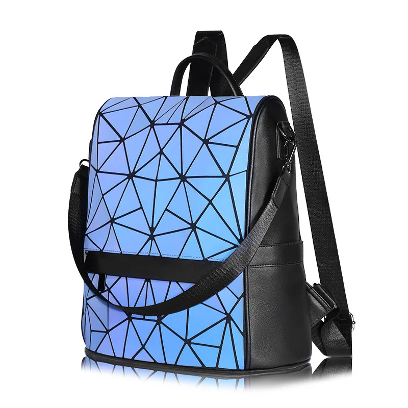 

Women Geometric Backpacks Diamond Lattice girl student School bag holographic Luminous travel Shoulder bag Design New BackPack