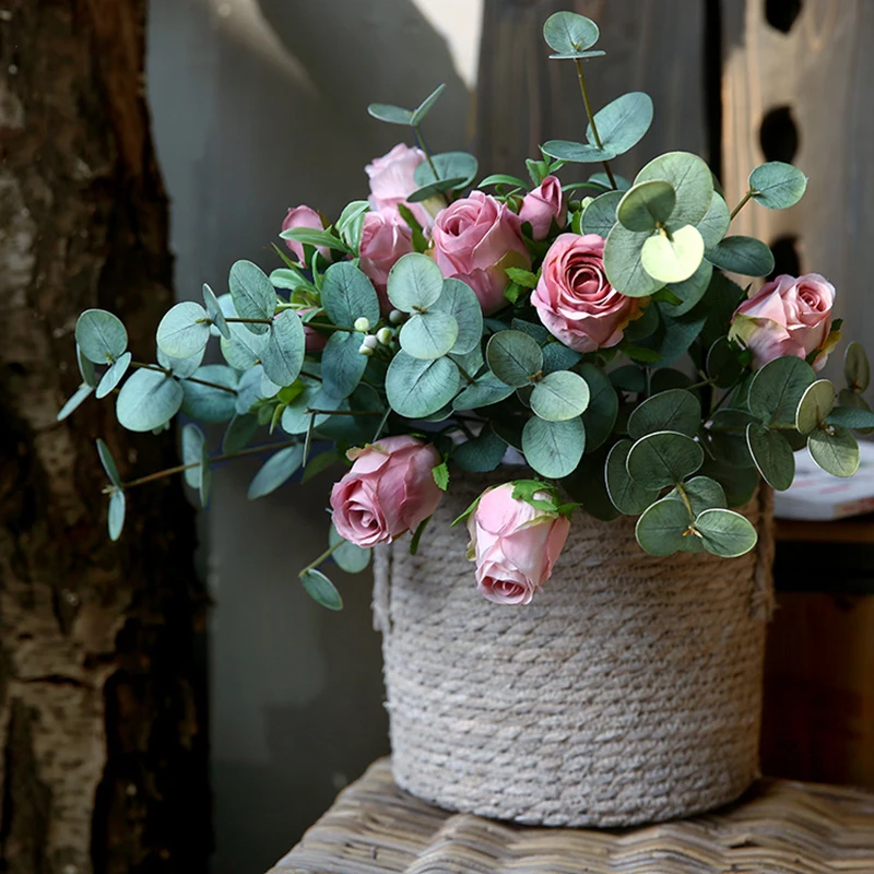 

Artificial Eucalyptus Fake Green Plant Vine Branch Eucalyptus Leaf for Wedding Party Decoration Shooting Prop Home Garden Decor
