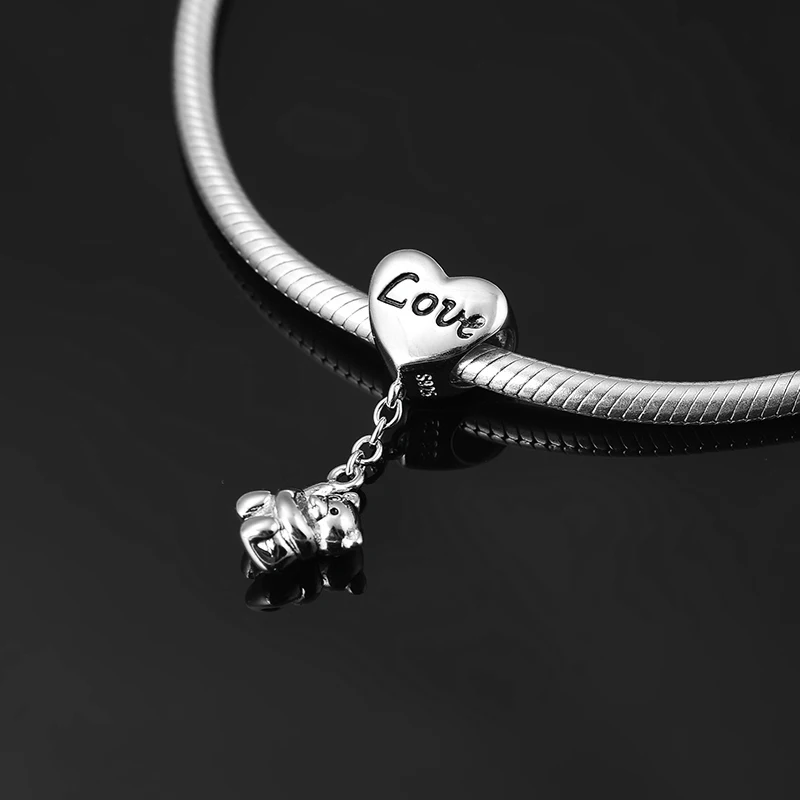 New DIY Gift heart shape 925 Sterling Silver love and cute bear charm fine beads Fit Original europeu Charms Bracelets making | Украшения и