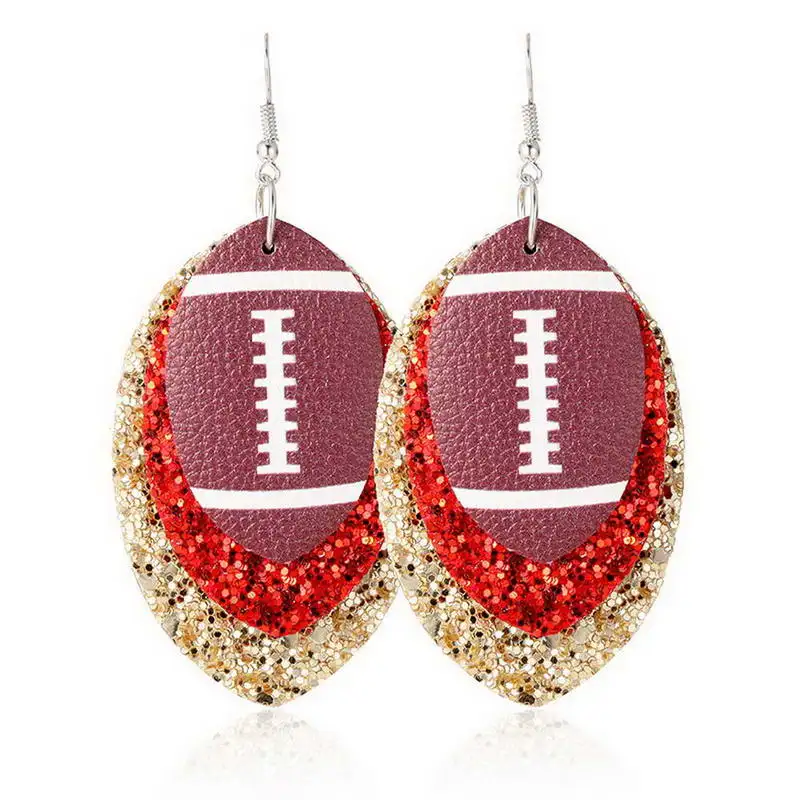 ZWPON Мода 3 Слои блестками Бейсбол Футбол спортивные серьги в виде капель с