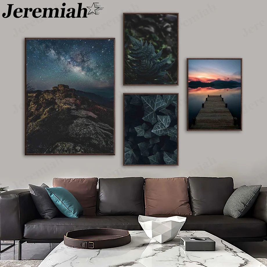 

Natural Scenery Canvas Painting Night Scene Stone Poster Wall Art Nordic Home Room Decoration Frameless Picture