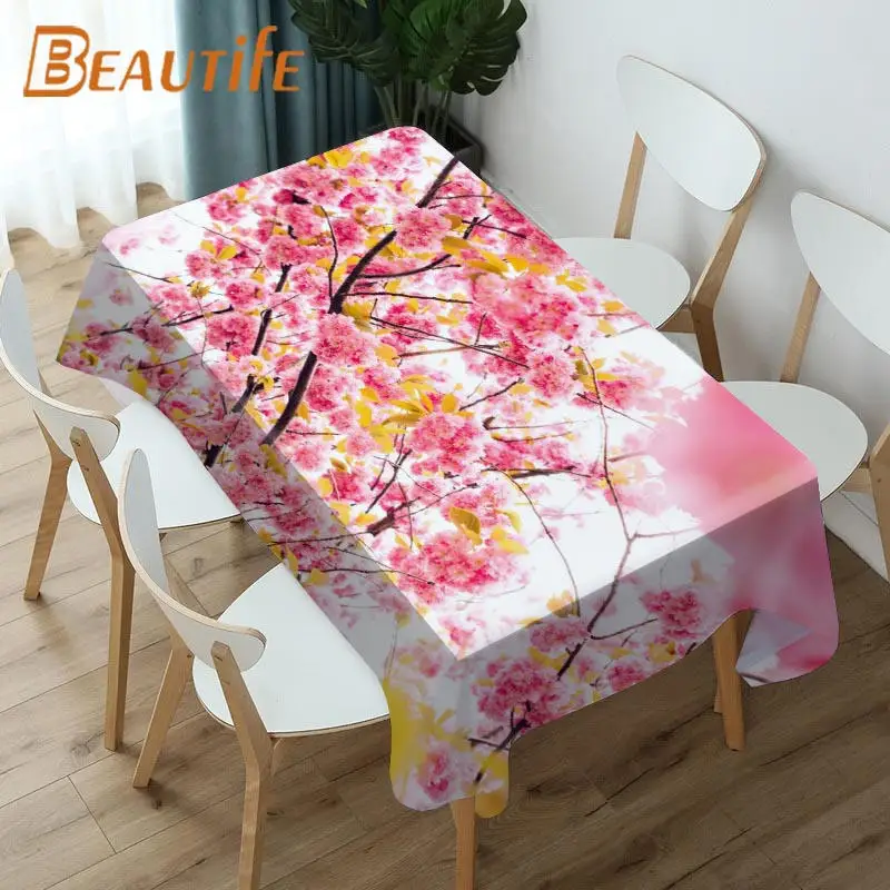 

Nice Sakura Flower Tablecloth Fashion Style Hotel Picnic Party Table Waterproof Table Covers Home Dining Tea Table Decoration