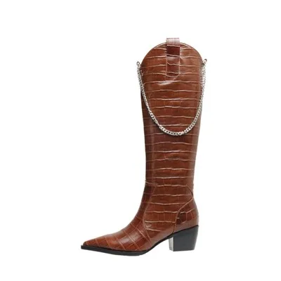 EPHER Chained/ковбойские ботинки Кожаные Ботинки на каблуке с тиснением средней