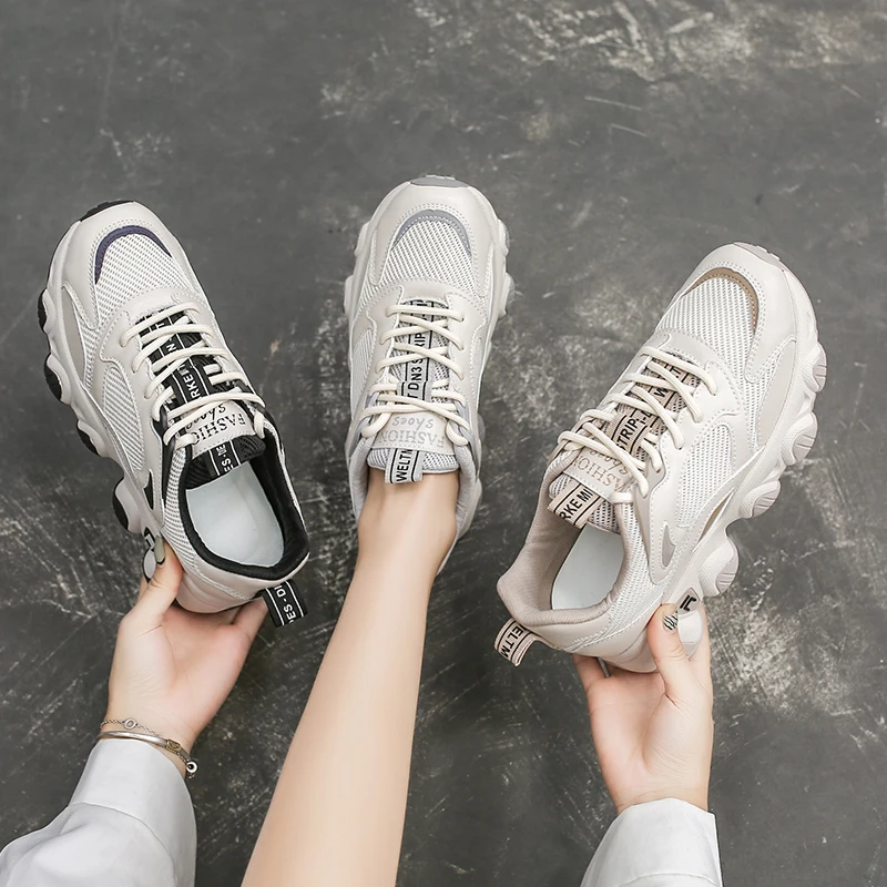 

New Spring Women Chunky Platform Sneakers Fashion Casual Beige Old Dad Mesh Walking Women Footwear Women's Vulcanize Shoes