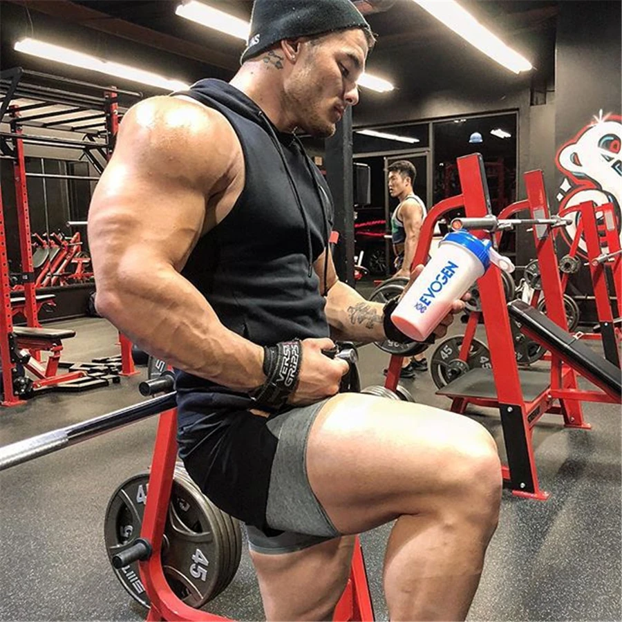 2019 мужские модные жилетки с капюшоном Толстовка без рукавов топы Бодибилдинг