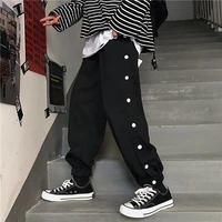 spring sweatpants mens fashion solid color button track pants men streetwear wild loose hip hop straight trousers mens m xl