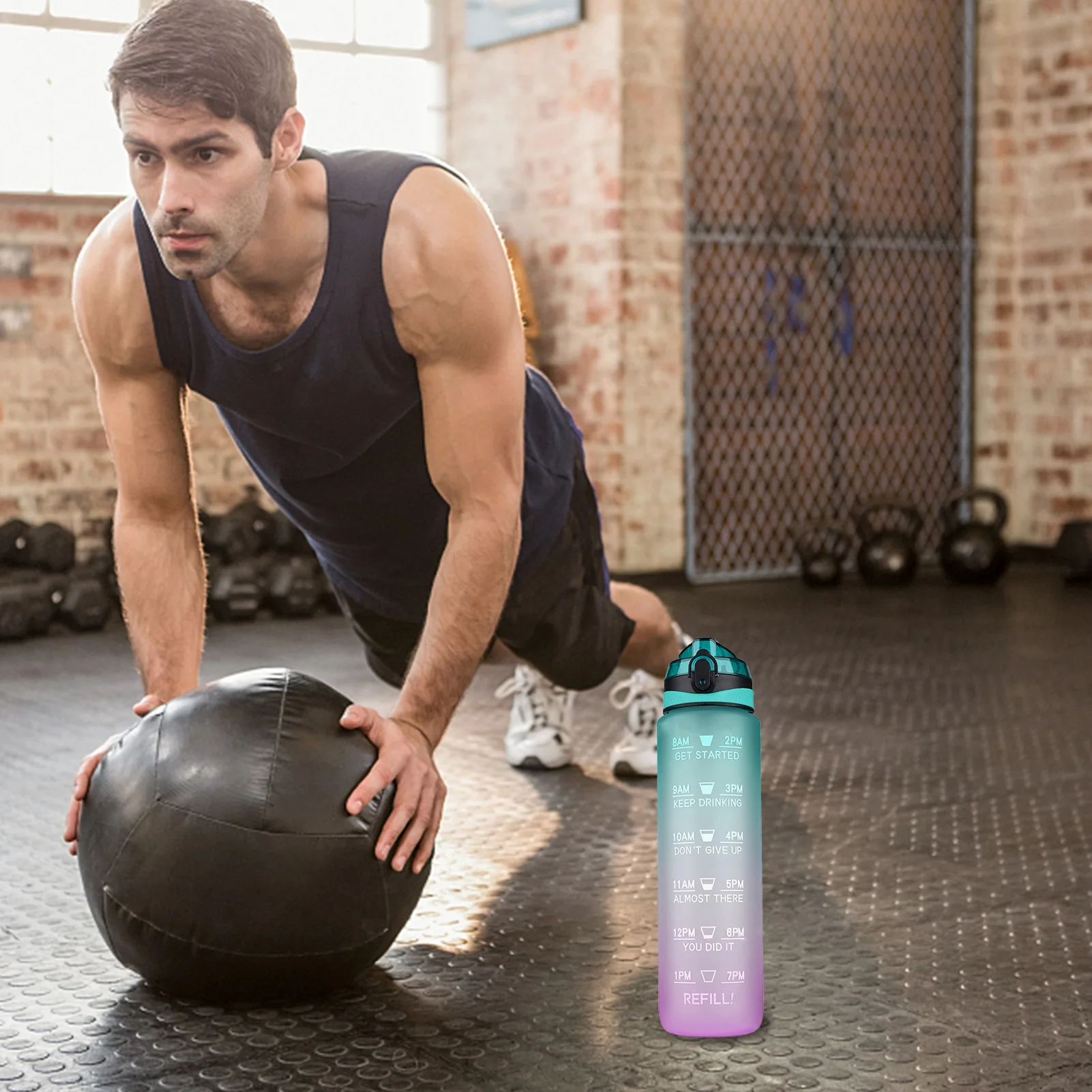 

1L Portable Water Bottle Inspirational Quotes Sports Bottles With Time Marker Leakproof BPA Free Kettle Camping Mug Gradient Jug