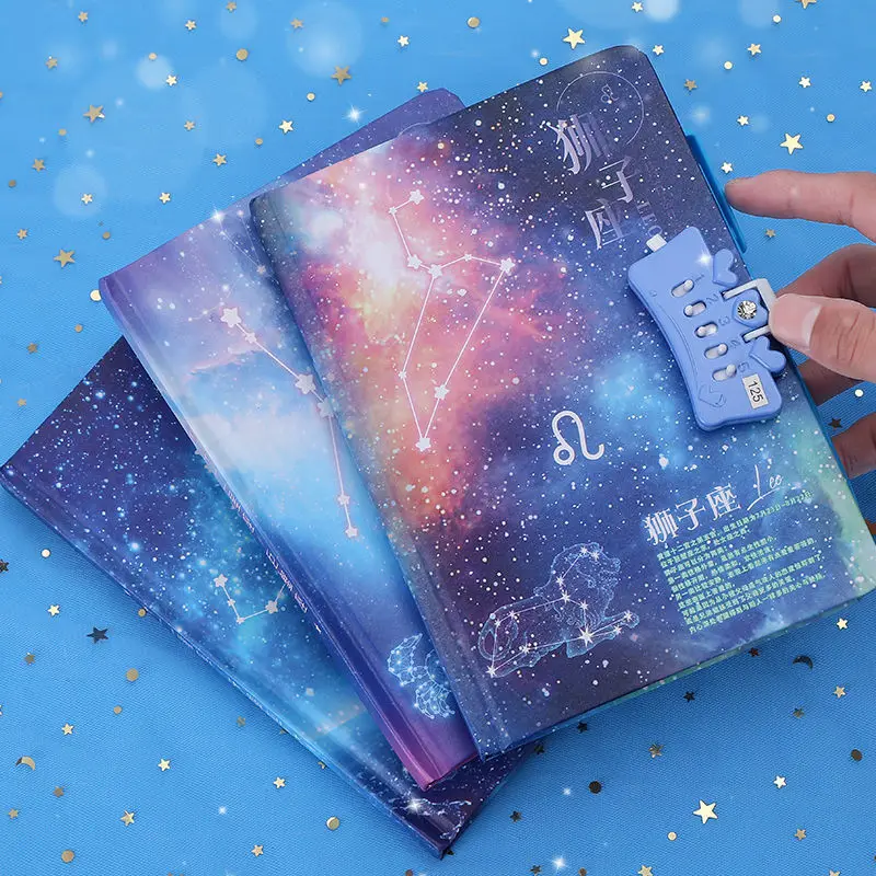 

Twelve Constellation Password Book Boys and Girls with Lock Diary Book Ancient Style Simple Book Cute Korean Thickened Notebook