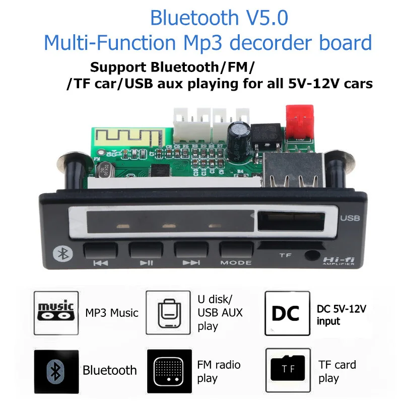 Bluetooth V5.0 MP3-плеер Стерео беспроводной приемник 5 в 12 В MP3 декодер плата