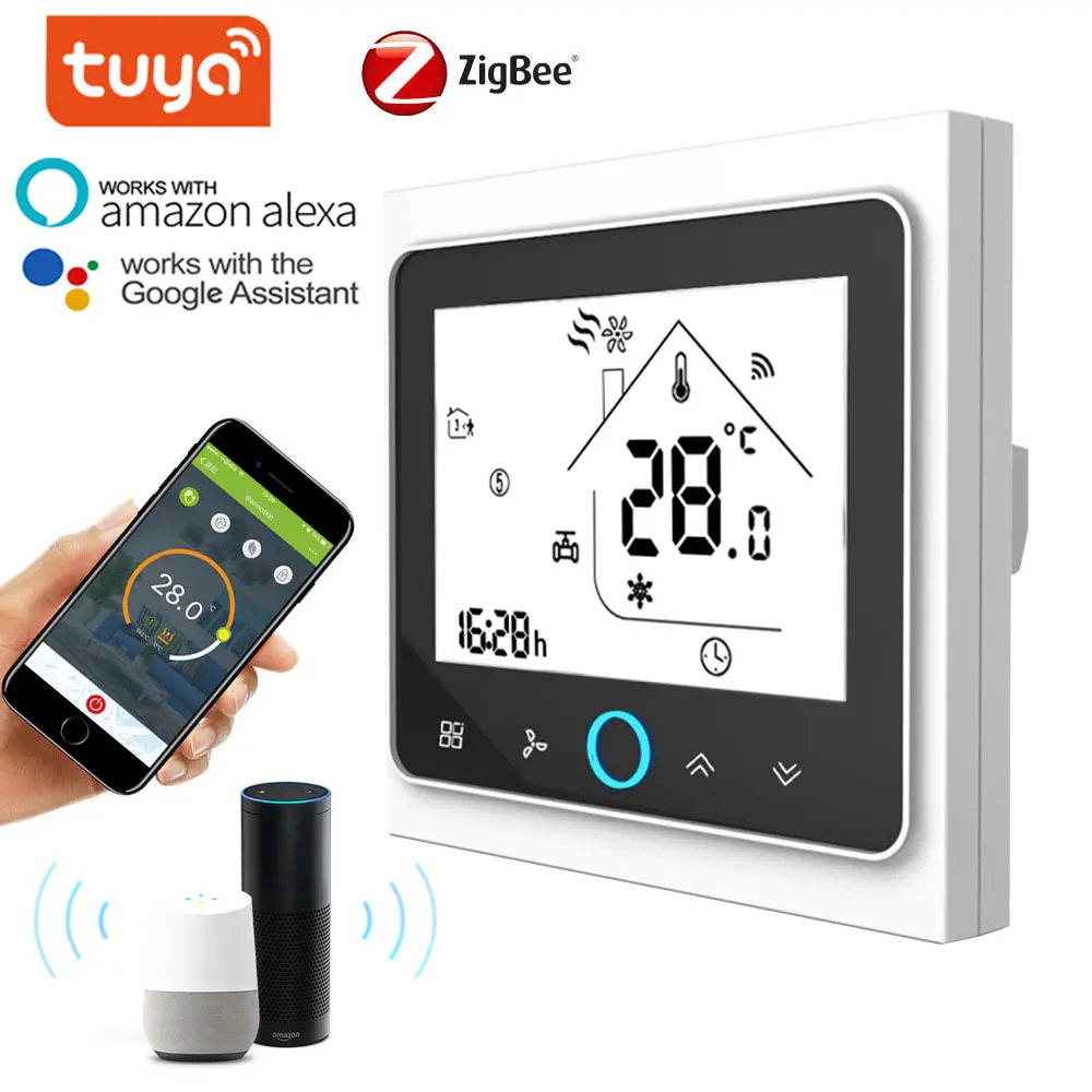 Condicionado de Refrigeração Sistema de Aquecimento Controlador de Temperatura Ambiente para a Bobina do Ventilador Wifi Zigbee Inteligente Termostato 2p 4p Central ar Tuya –