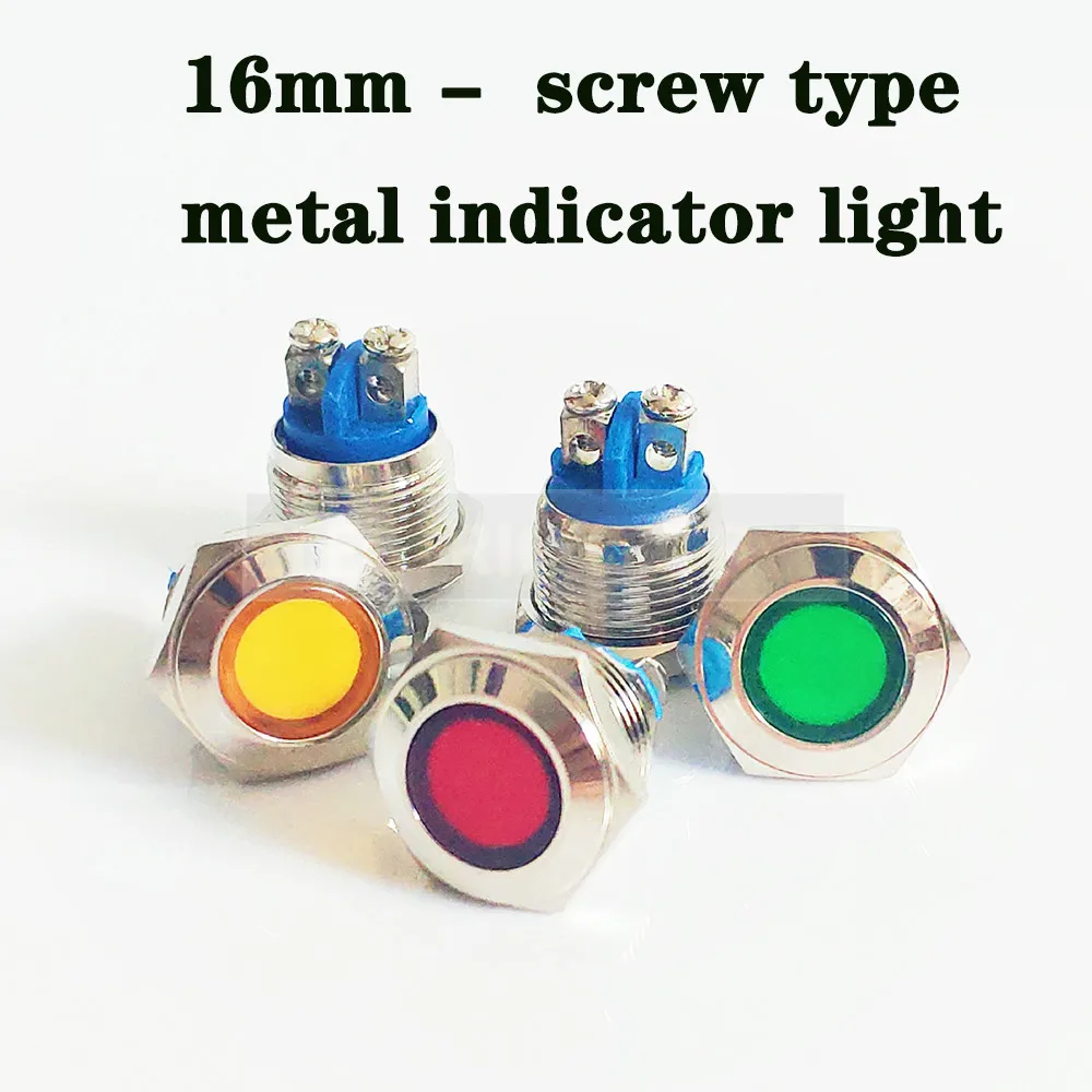 

LED Metal Indicator lights 16mm round LED flat button head waterproof Signal lamp screw connection 12V 24V 220V moto indication