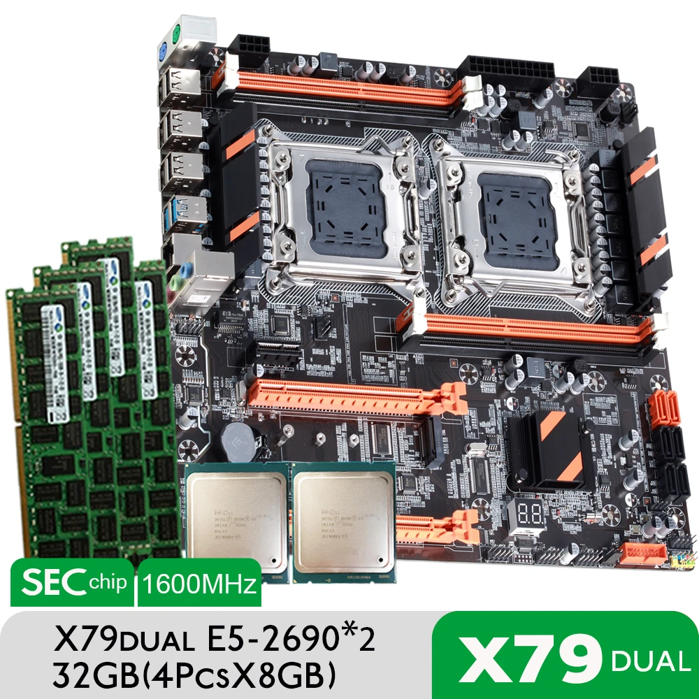 Комплект материнской платы Atermiter X79 с двумя процессорами 2 × Xeon E5 2690 4 8 ГБ = 32 1600 МГц