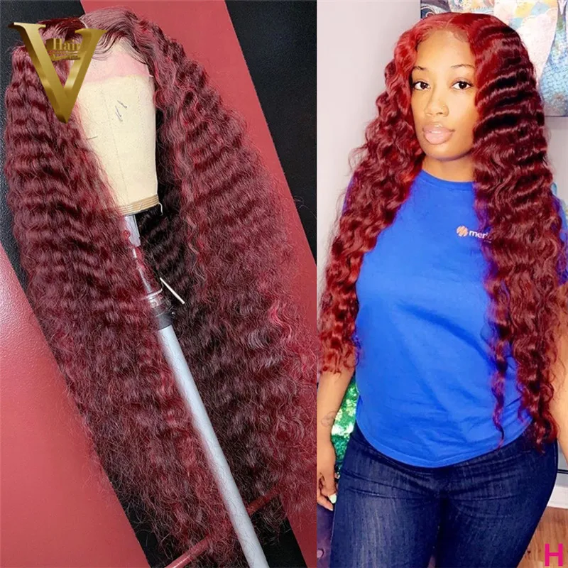 99J парик с глубокой волной бордовый на сетке спереди бразильские парики