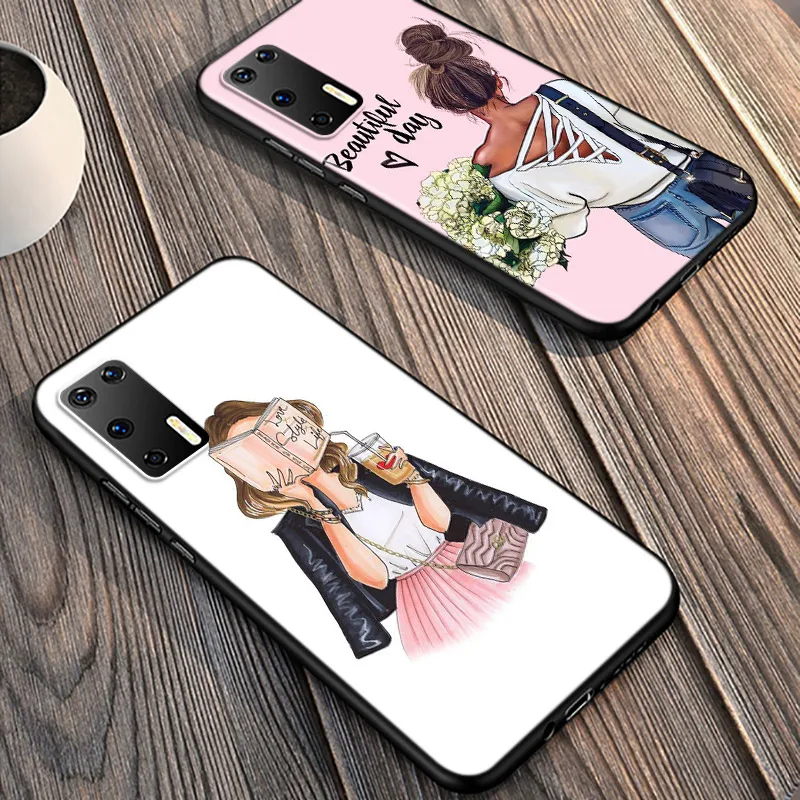 

Silicone Cover Fashion Baby Flower Girl For Huawei P40 P30 P20 Pro P10 P9 P8 Lite E Plus 2019 2017 Phone Case