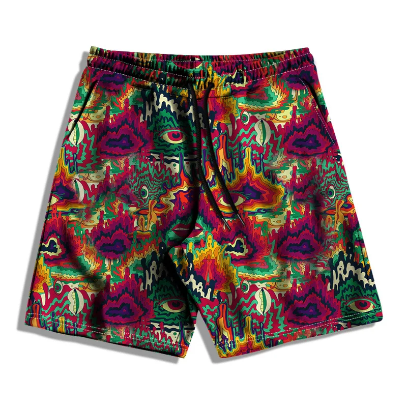 

2021 Summer Eyes Mouth 3D Printed Shorts Loose Beach Pants Fashion Casual Shorts Men's Elastic Band Street Personality Shorts