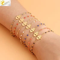 csja stainless steel bracelets for women 2022 fatima hamsa hand bracelet gold color link chain bangle femme wedding jewelry s416
