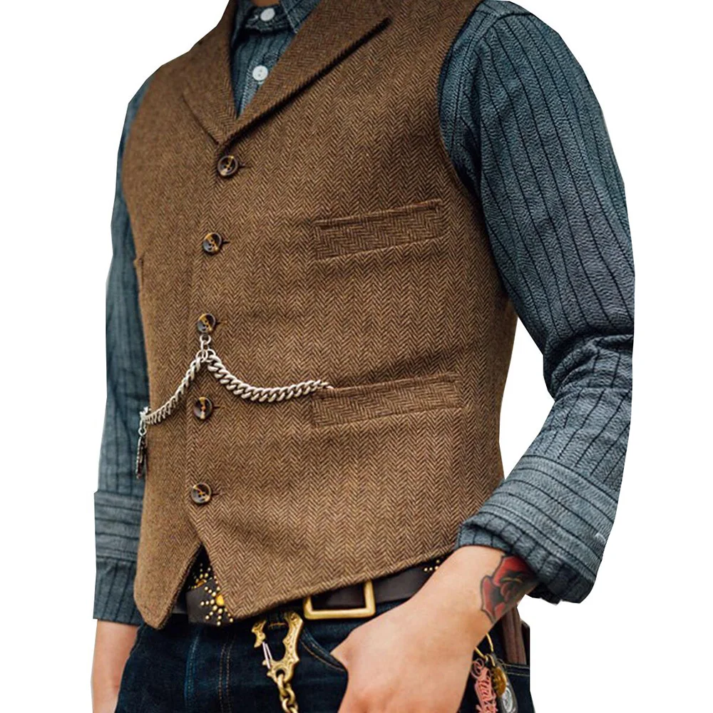 Мужской костюм жилет бутик шерсть твид облегающий повседневный хлопок мужской