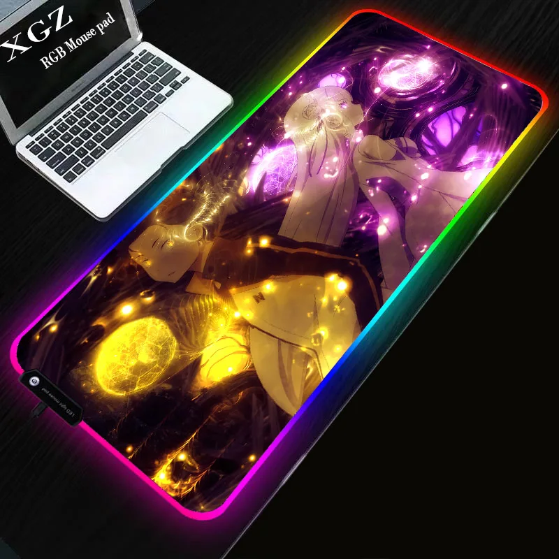 

XGZ Re zero Anime Girl Gaming RGB Large Mouse Pad Computer Mousepad Led Backlight XXL Surface Mausepad Keyboard Desk Mat