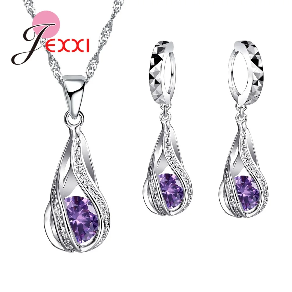 Комплект из колье и серёг серебра 925 пробы с фианитом|earrings double|earrings diamanteearrings long |