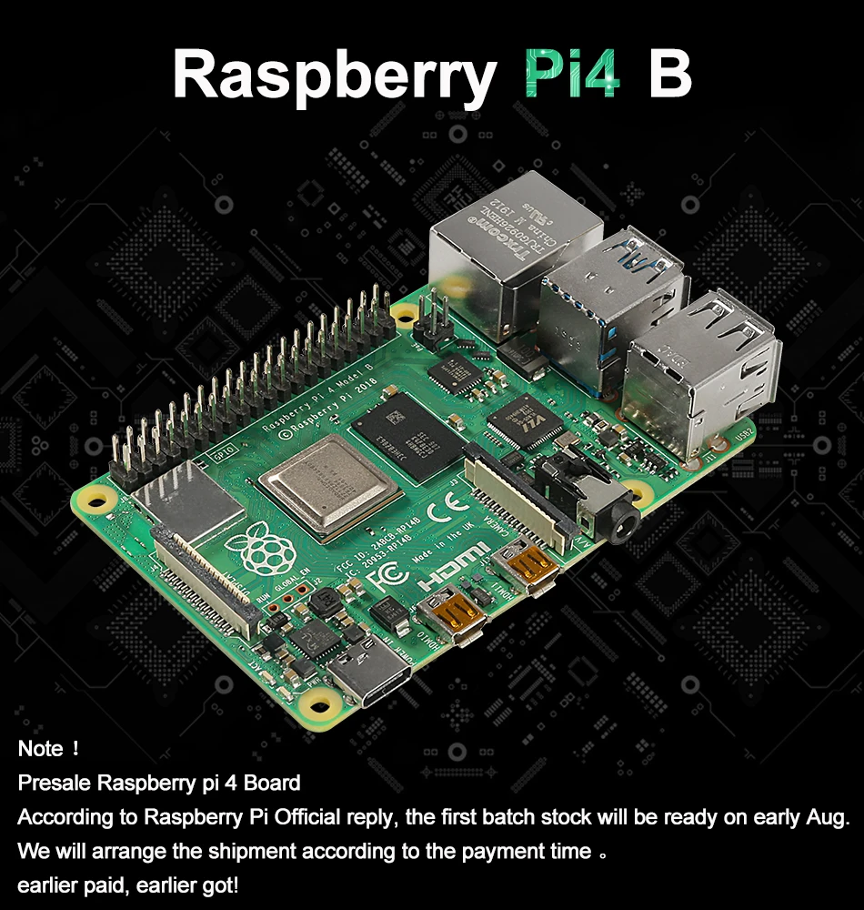 Raspberry Pi 4 B 1  2  4   Bcm2711   Cortex-a72 Arm V8 1, 5   2, 4/5, 0  Wifi Bluetooth 5, 0