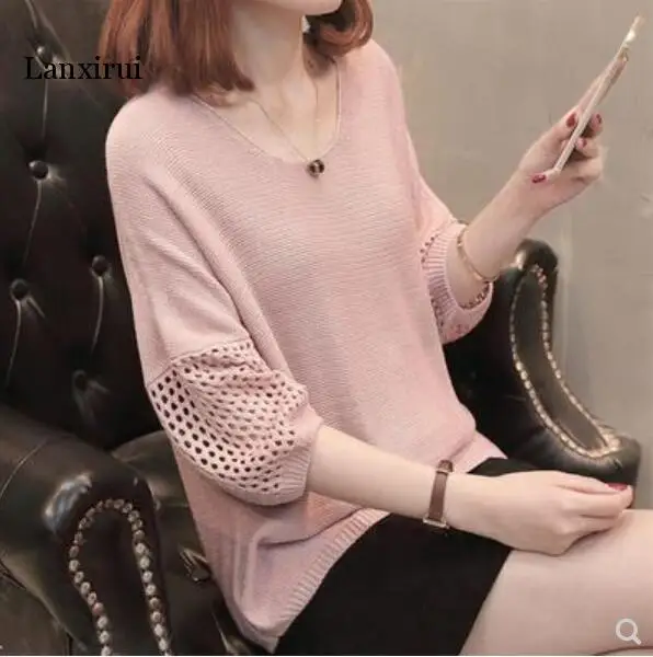 

Autumn Women Turtleneck Knitted Pullovers Chiffon Patchwork Sweater Ladies Bottoming Lantern Sleeve Knitwear Short Tops