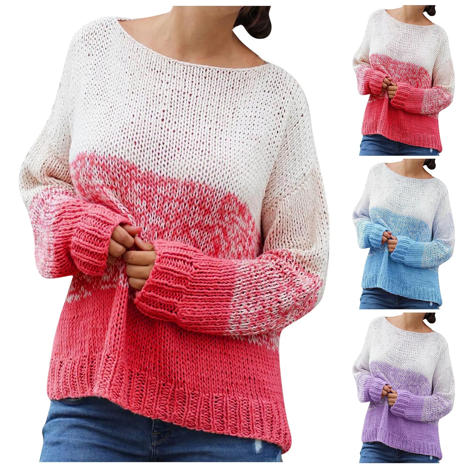 

2021 Women's Sweater Autumn New Casual Loose Color-Blocking Pullover Long-Sleeved Sweater Fashion