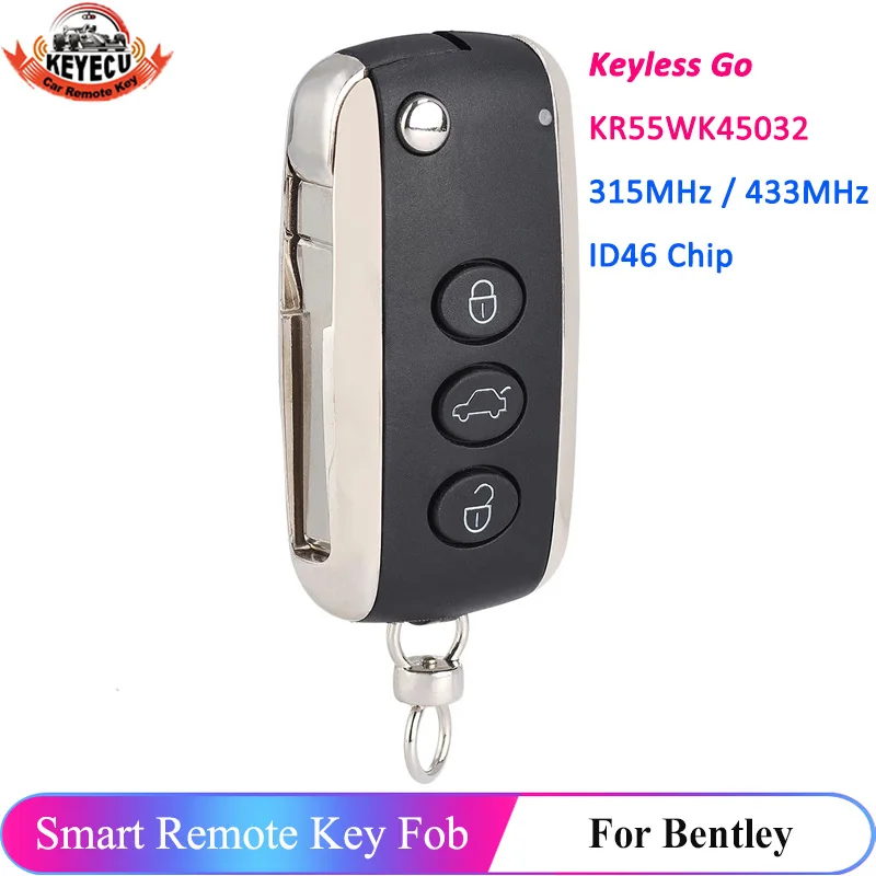 

KEYECU 3 Button KR55WK45032 Keyless Go 315MHz 433MHz ID46 Flip Remote Smart Key for Bentley Continental GT Flying Spur 2005-2016
