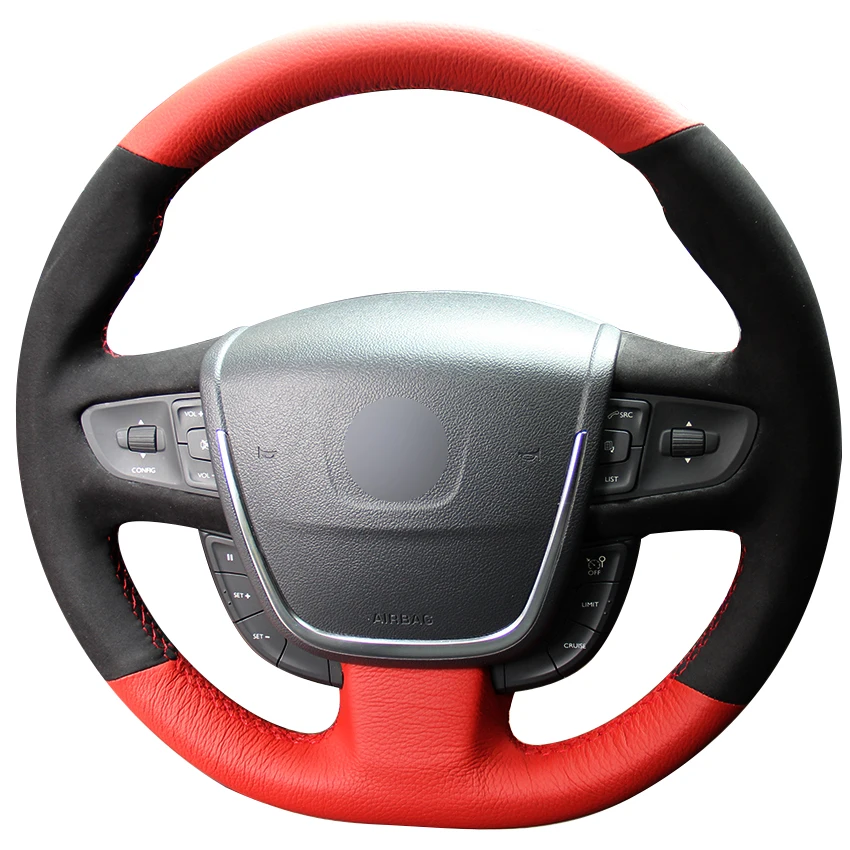 Красный натуральный кожаный черный замшевый чехол рулевого колеса автомобиля