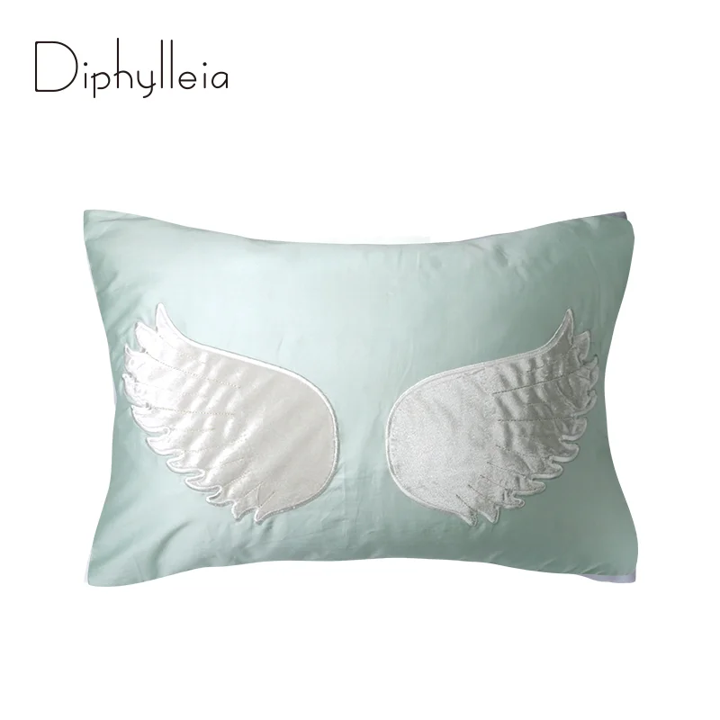 

Diphylleia Exclusive Design Pillow Sham High End Super Soft Cotton Satin Angel Wings Embroidered Unisex Bedding Cushion Cover