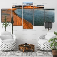 5pcs decorative poster orange seaside canvas painting home wall art canvas hd printing irregular decorative painting